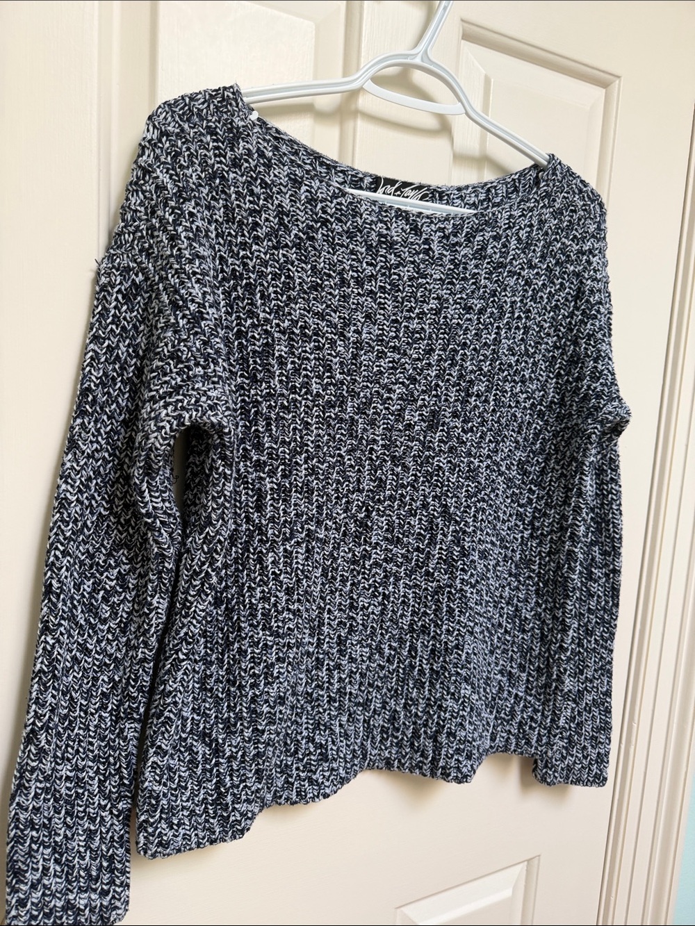 Lord & Taylor sz XS Navy white blue chunky knit 100% cotton sweater